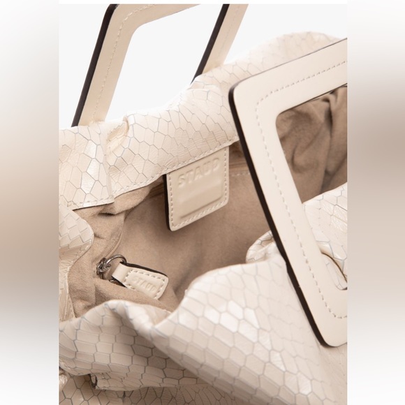 STAUD SHIRLEY LARGE CARRYALL BAG | CREAM SNAKE EMBOSSED *NEW W/TAGS* - Picture 6 of 7